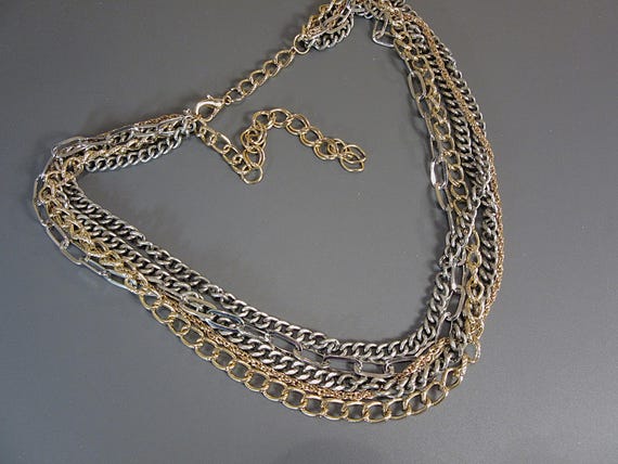 Bold Two Tone Multi Five Chain Strand Necklace Vi… - image 4