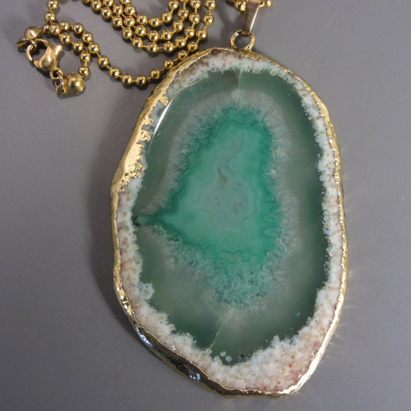 Large Geode Pendant Necklace Green