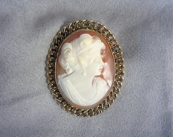 Vintage Carved Shell Cameo Gold Filled Brooch