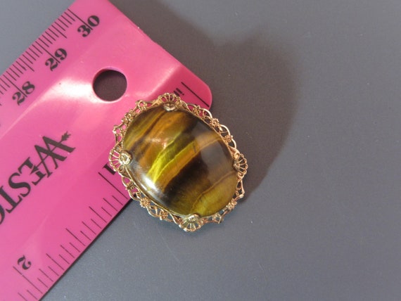 Vintage 10K Gold Filled Tigers Eye Brooch - image 8