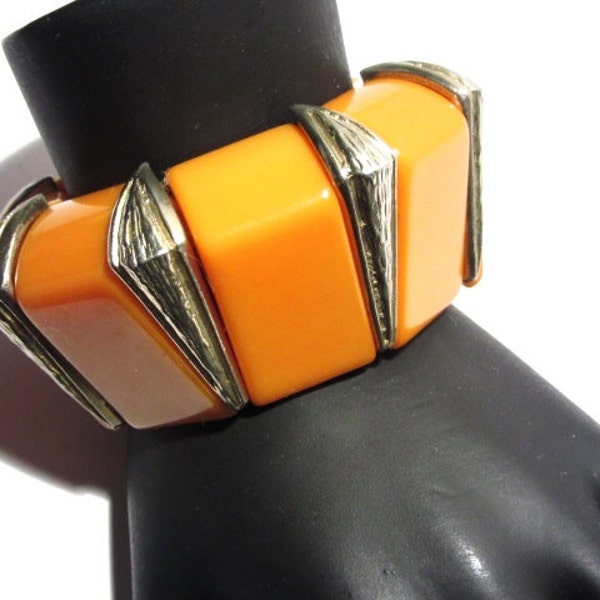 Bakelite Wide Bracelet Vintage Butterscotch Wedge Stretch Art Deco 1930s Tested