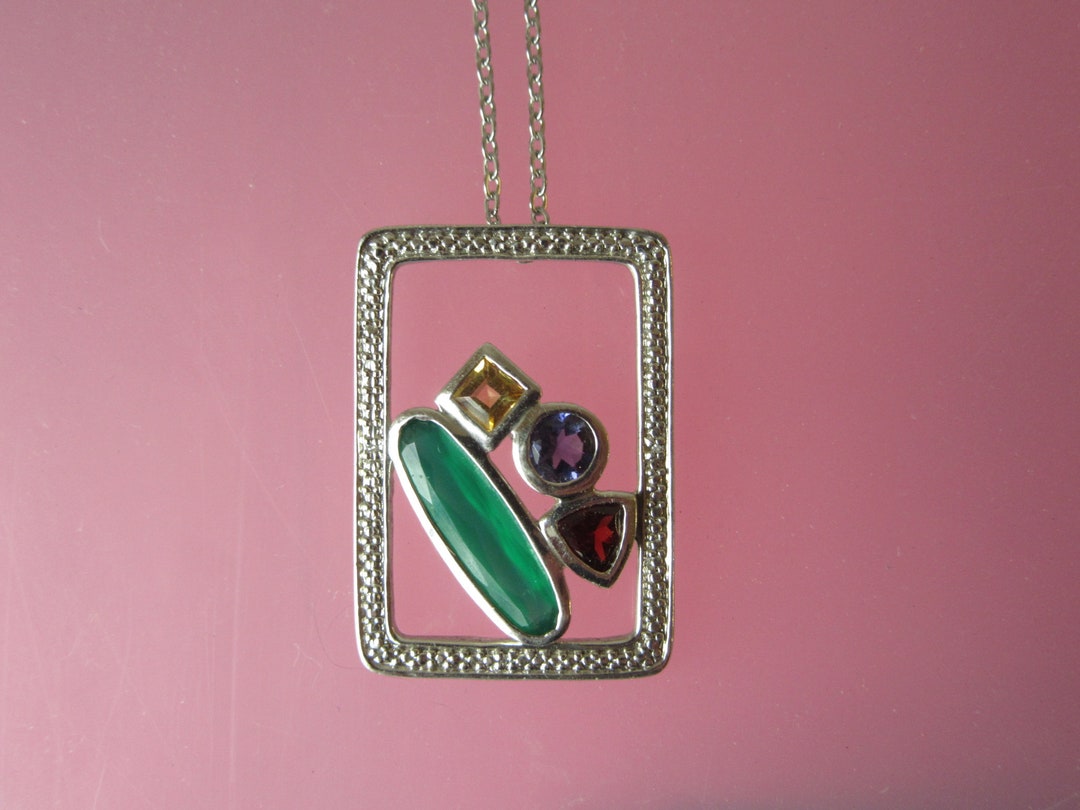 Double Stone Pendant Sterling Silver Necklace
