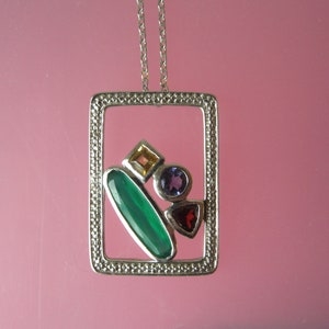 Sterling Multi Gemstone Pendant Necklace