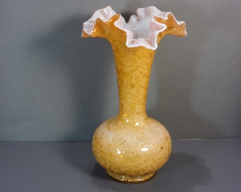 Vintage Cased Art Glass Vase Opalescent Ruffled Edge