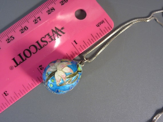 Vintage Sterling Cloisonne Egg Pendant Necklace - image 5