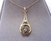 Vintage Art Deco 14K Gold Seed Pearl Shamrock Necklace