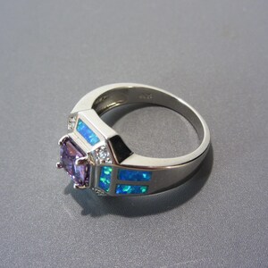 6 Mm Amethyst & Blau Feueropal Inlay 925 Sterlingsilber Ring Größen 6-9
