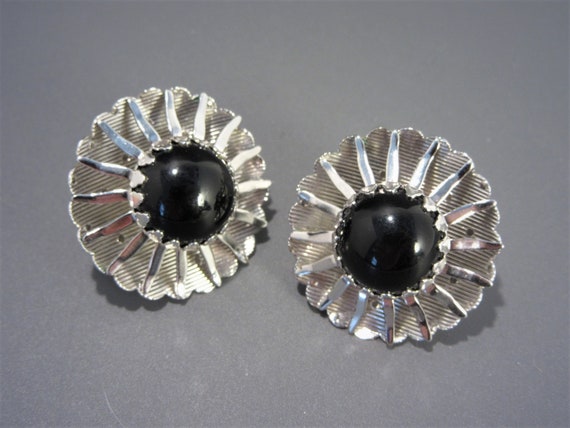 Sarah Coventry Black Silver Earrings Black Beauty… - image 1