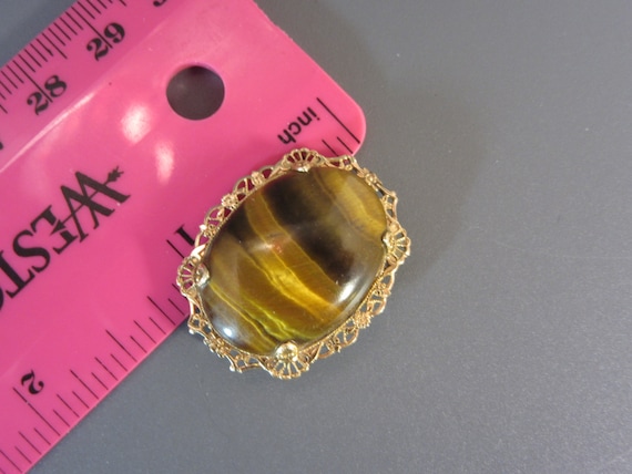 Vintage 10K Gold Filled Tigers Eye Brooch - image 7