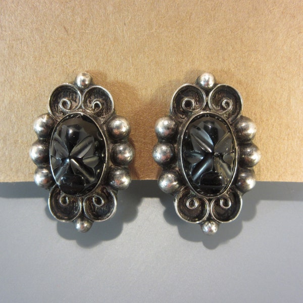 Vintage Diaz Santoyo Onyx Sterling Earrings