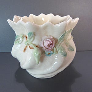 Vintage Belleek Cache Pot with Applied Floral Decoration