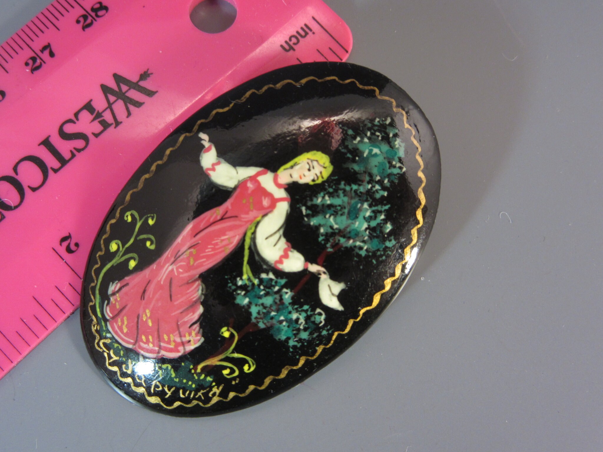 Broche Ancienne Russe Vintage - Portrait Miniature - Laiton - Occasion