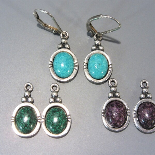 Carolyn Pollack Sterling Earrings, 3 in 1 Interchangeable Dangle