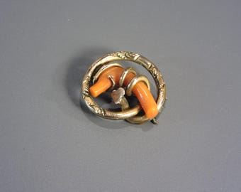 Antique Victorian Coral Branch Brooch Pin, Estate Jewelry