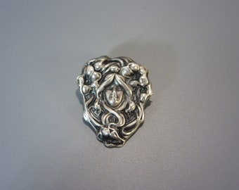 Antique Art Nouveau Pin Brooch, Sterling Front Star Punch