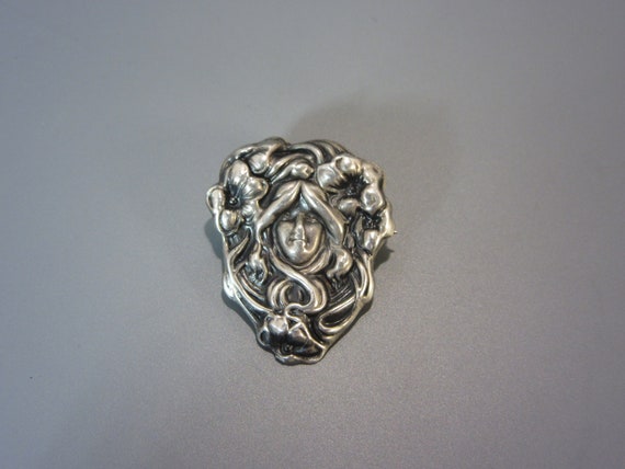 Antique Art Nouveau Pin Brooch, Sterling Front Star Punch