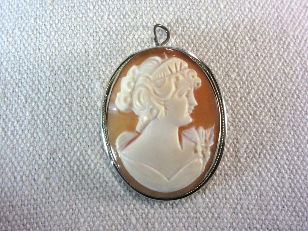 Vintage 800 Silver Carved Shell Cameo Brooch Pendant - Etsy