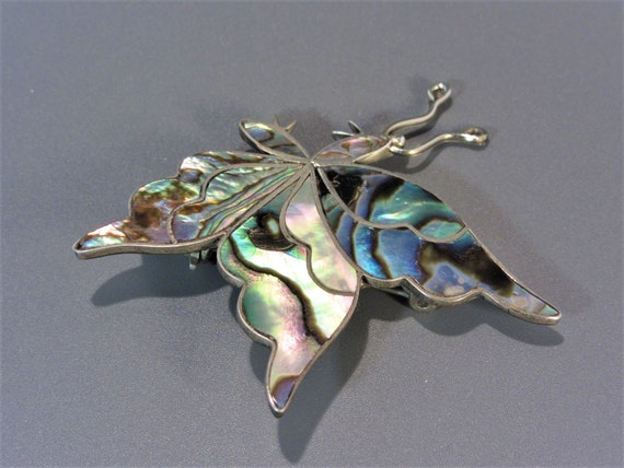 Vintage Sterling Inlay Butterfly Brooch 2 INch 7.… - image 4