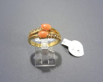 Anillo vintage de coral dúo galvanizado de 18 k, talla 8
