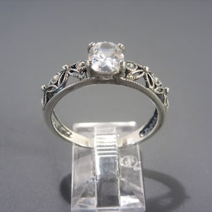 Vintage Filigree Sterling Cubic Zirconia Ring Size 10