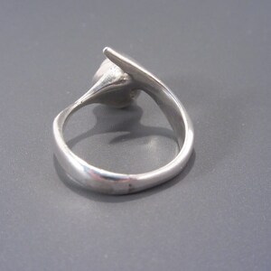 Puede incluir: Un anillo de plata con un dise&ntilde;o abstracto &uacute;nico. El anillo est&aacute; hecho de metal liso y pulido y tiene un estilo simple y moderno.