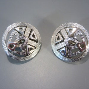 Silvertone Crown Trifari Clip Earrings, Mid Century Vintage