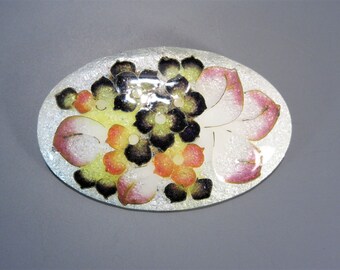 Broche vintage de esmalte de flores sobre cobre