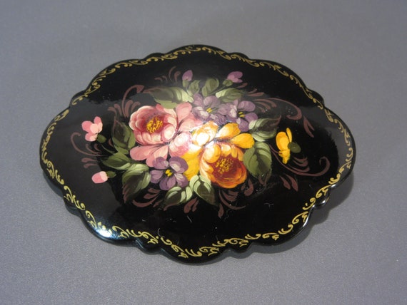 Vintage Russian Colorful Flower Bouquet Brooch, A… - image 2