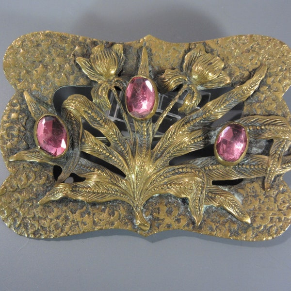 Antique Sash Pin Brooch, Pink Glass Stones