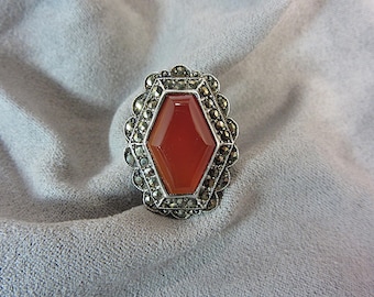 Vintage Antique Art Deco Sterling Carnelian Ring