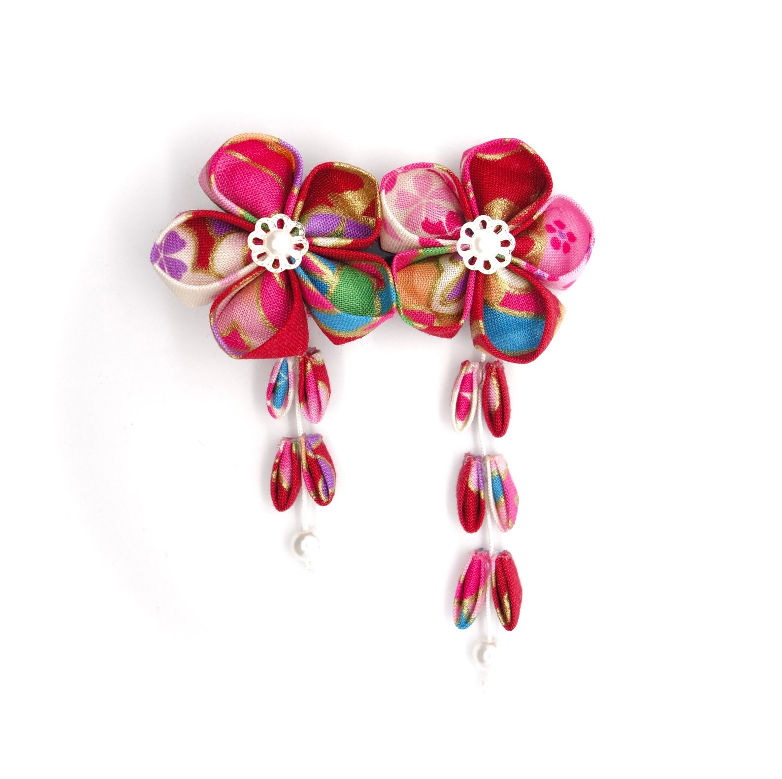 Katsuho Double Blossom Kanzashi Hair Ornament Etsy UK