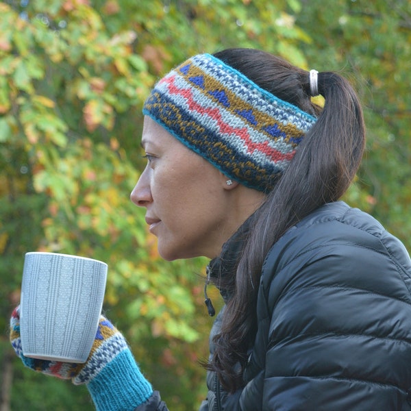 Turquoise  Namche Headband/Ear Warmers , Hand Knit Headband, Woolen Ear Warmers, Soft, Fleece Lined Ear Muffs. Neck Warmers.