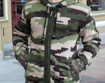 Camo Wool Sweater with Fleece Lining