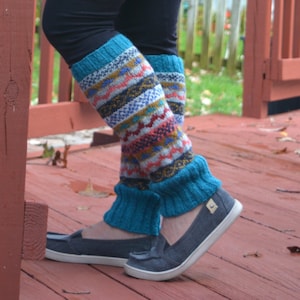 Turquoise Namche Leg warmers ,  Hand Knit with Fleece Lining. Cozy and soft. Gift Of Love and warmth,