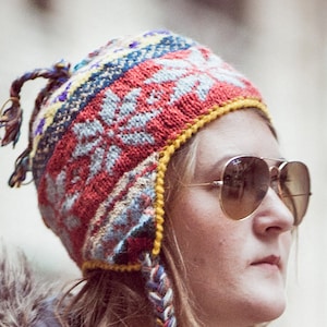 Snowflake Earflap Beanie , Hand Knit Hat, Hand Knit winter hat , Soft, Comfy and Warm, Flower Earflap Hat