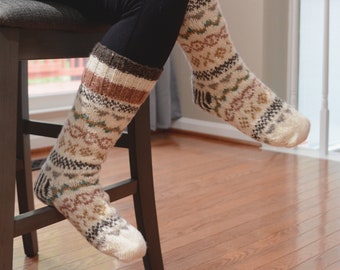 Namche  Ivory Room Socks. Hand-knited. Fully Fleece-Lined Woolen Socks. Cozy and soft. Gift of Love and warmth