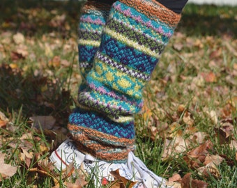 Blue Namche Hand-Knitted Leg warmers with Fleece Lining, Comfy and Warm. Perfect for cold winter days ,