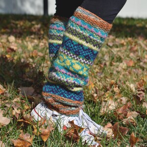 Blue Namche Hand-Knitted Leg warmers with Fleece Lining, Comfy and Warm. Perfect for cold winter days ,