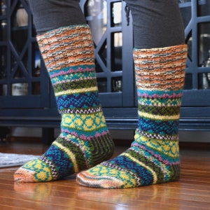 Blue Namche Room Socks , Hand_knitted. Fully Fleece-Lined, Warm and Cozy Room Socks. image 1