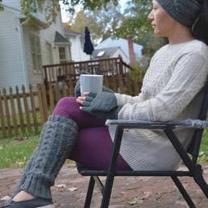 Charcoal Cable Knit Leg warmers, Hand Knitted with Fleece Lining, Comfy and Warm, Perfect for cold winter days image 3