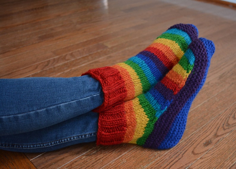 Rainbow Room Shoes, Hand-knitted. Fully Fleece-Lined Woolen Socks, Soft and Cozy. Gift of Love and warmth image 1