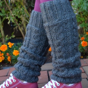 Charcoal Cable Knit Leg warmers, Hand Knitted with Fleece Lining, Comfy and Warm, Perfect for cold winter days image 2