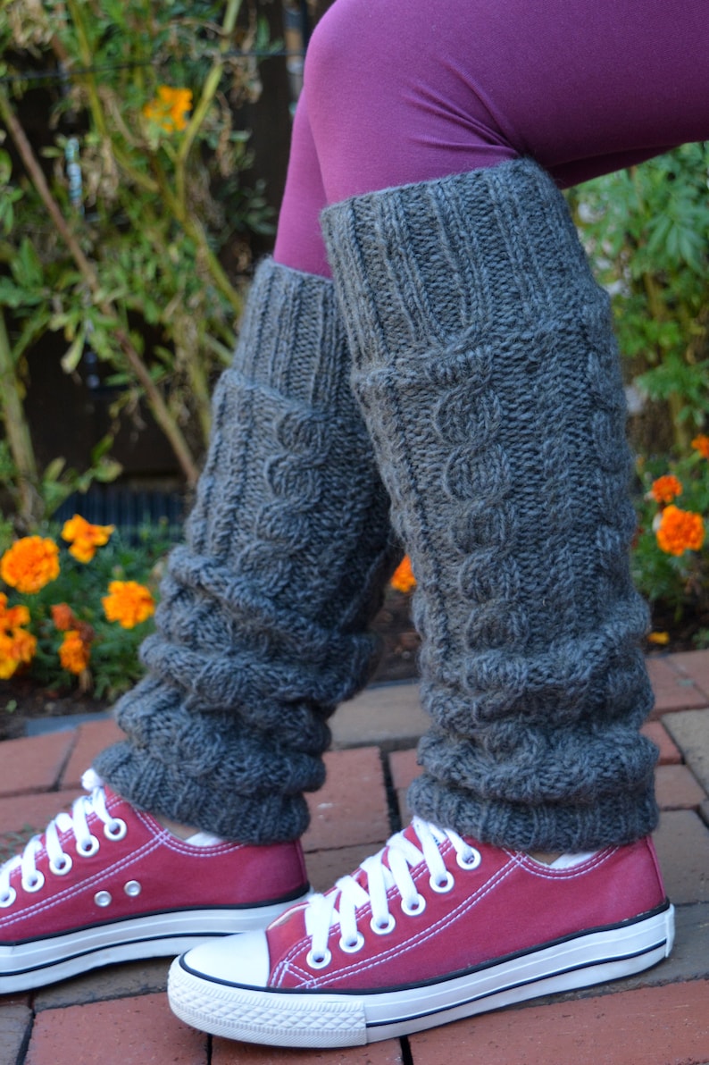 Charcoal Cable Knit Leg warmers, Hand Knitted with Fleece Lining, Comfy and Warm, Perfect for cold winter days image 2