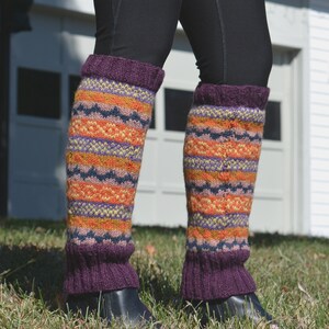 Namche Leg warmers , Hand-Knitted with Fleece Lining, Comfy and Warm. Perfect for cold winter days Purple