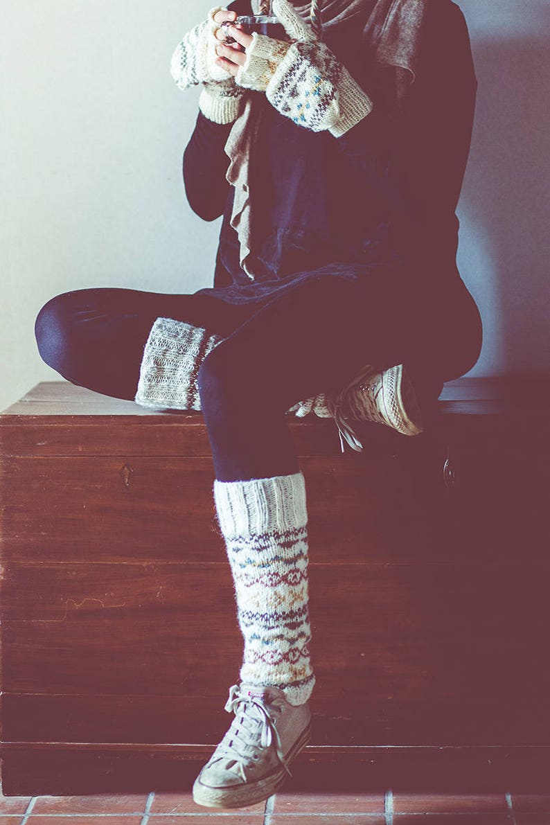 Namche Leg warmers , Hand-Knitted with Fleece Lining, Comfy and Warm. Perfect for cold winter days image 2