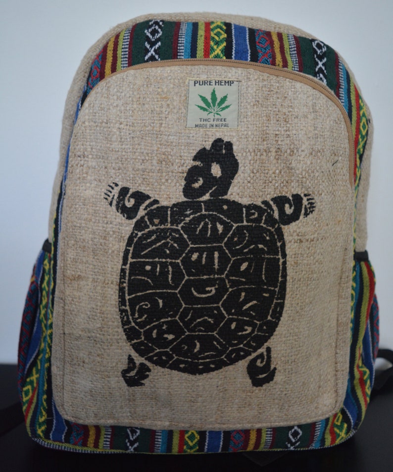 Himalayan 100 Hemp Bag Hemp Backpack With Turtle Print Etsy