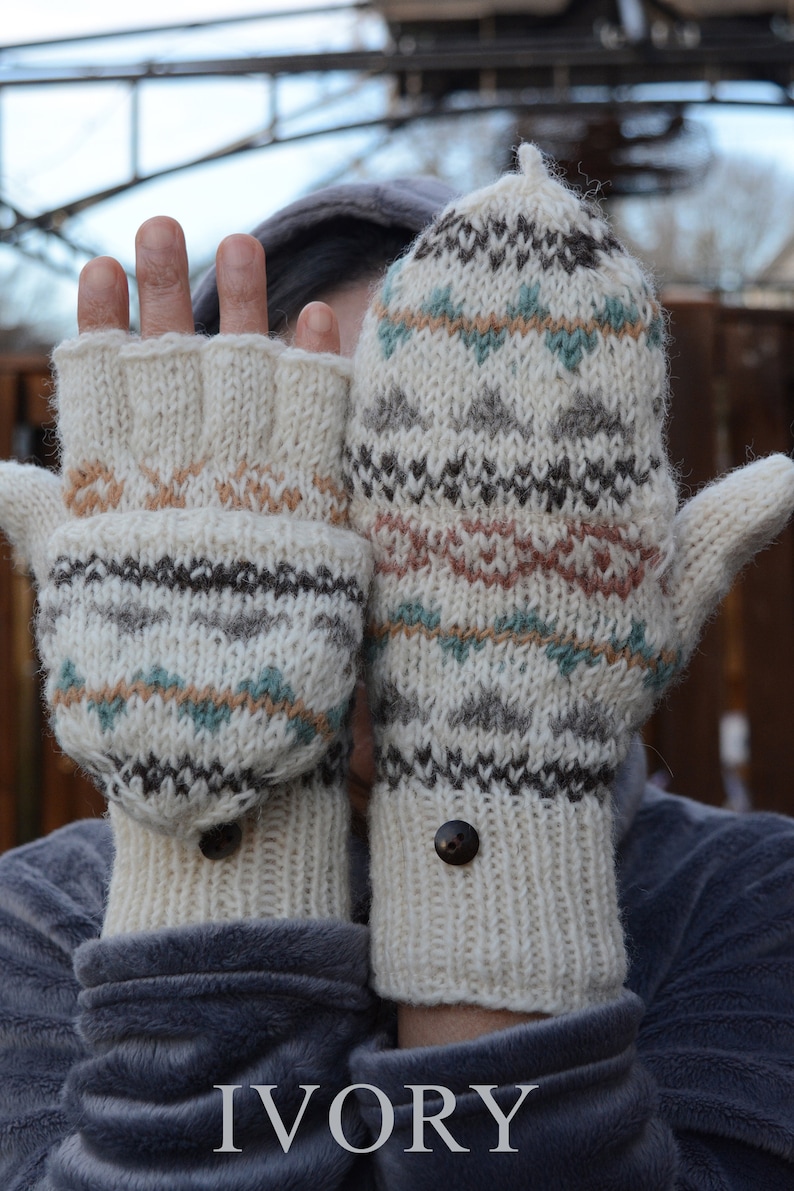 Namche Hand Knit Convertible Mitten, winter gloves with Fleece Lining, Comfy and Warm. image 7