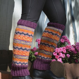 Purple Namche Leg warmers, Hand-Knitted with Fleece Lining, Comfy and Warm, Gift of Love and warmth, image 2