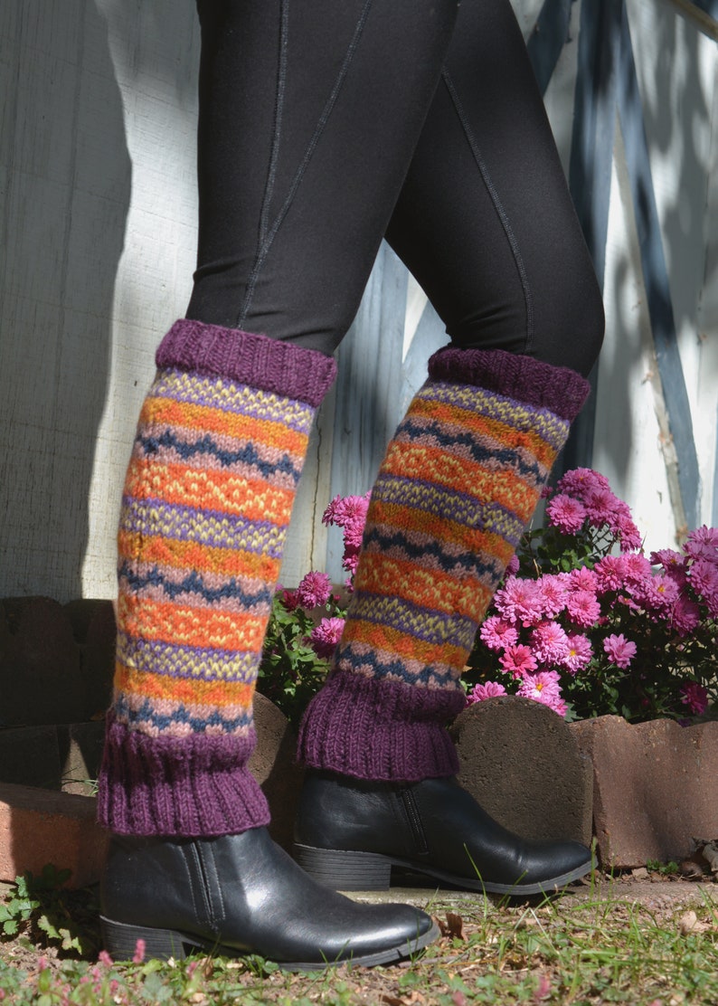 Purple Namche Leg warmers, Hand-Knitted with Fleece Lining, Comfy and Warm, Gift of Love and warmth, image 2