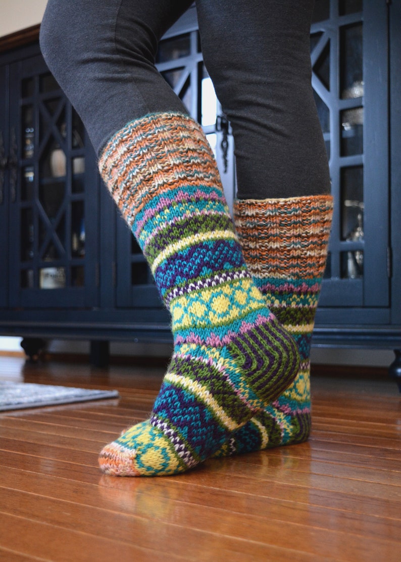 Blue Namche Room Socks , Hand_knitted. Fully Fleece-Lined, Warm and Cozy Room Socks. image 2
